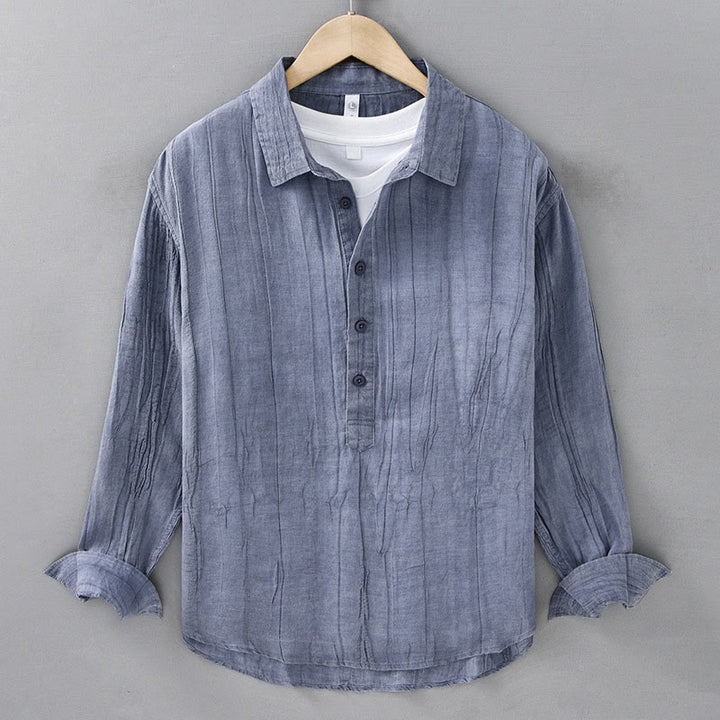 Camicie da uomo in lino ramiè con maniche lunghe e collo alto, bottoni a pressione, motivo Buddha Stones - BluAcciaioChiaro - US/UK/AU42, EU52 (3XL) - image 11