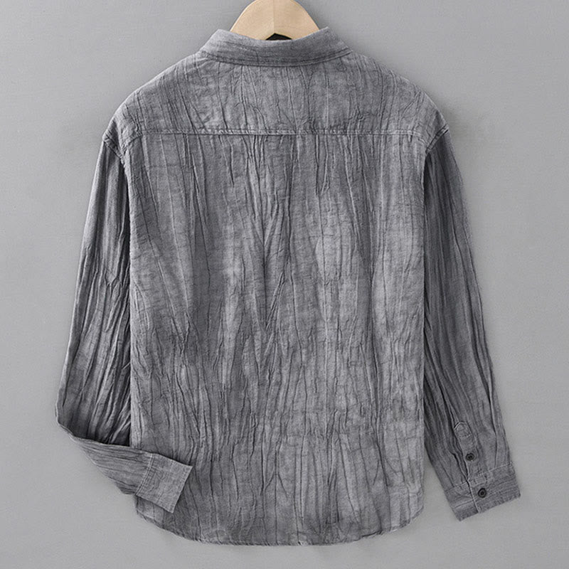 Camicie da uomo in lino ramiè con maniche lunghe e collo alto, bottoni a pressione, motivo Buddha Stones - image 5