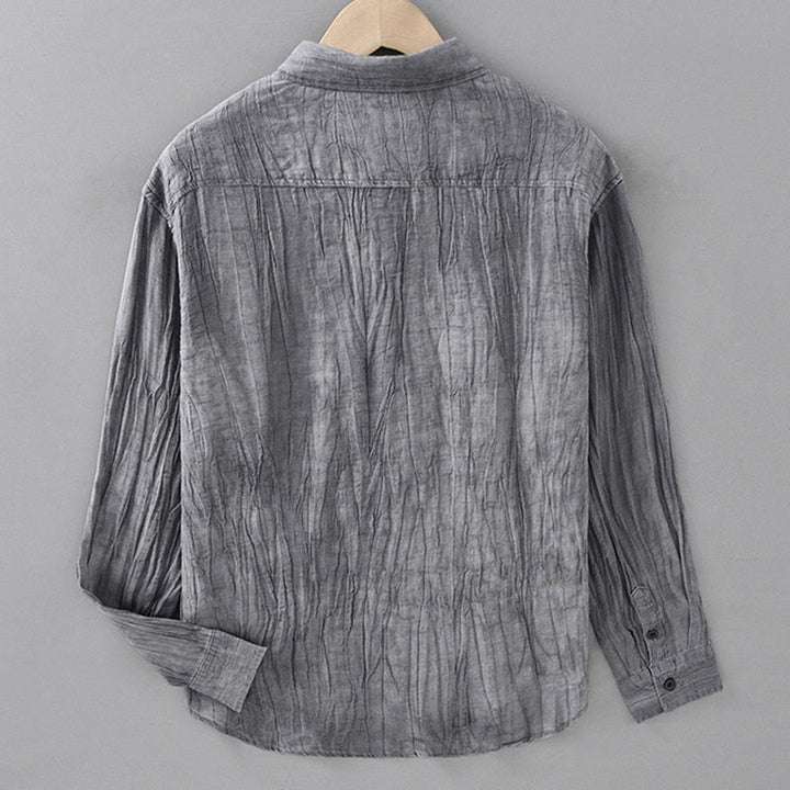 Camicie da uomo in lino ramiè con maniche lunghe e collo alto, bottoni a pressione, motivo Buddha Stones - image 5