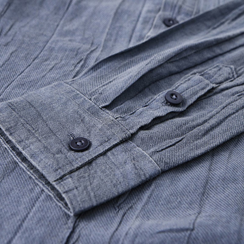 Camicie da uomo in lino ramiè con maniche lunghe e collo alto, bottoni a pressione, motivo Buddha Stones - image 14