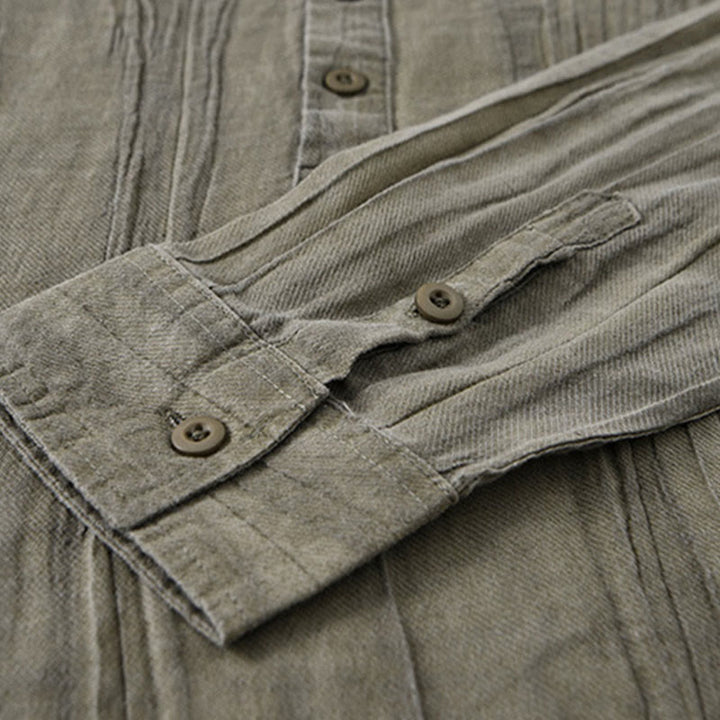Camicie da uomo in lino ramiè con maniche lunghe e collo alto, bottoni a pressione, motivo Buddha Stones - image 18