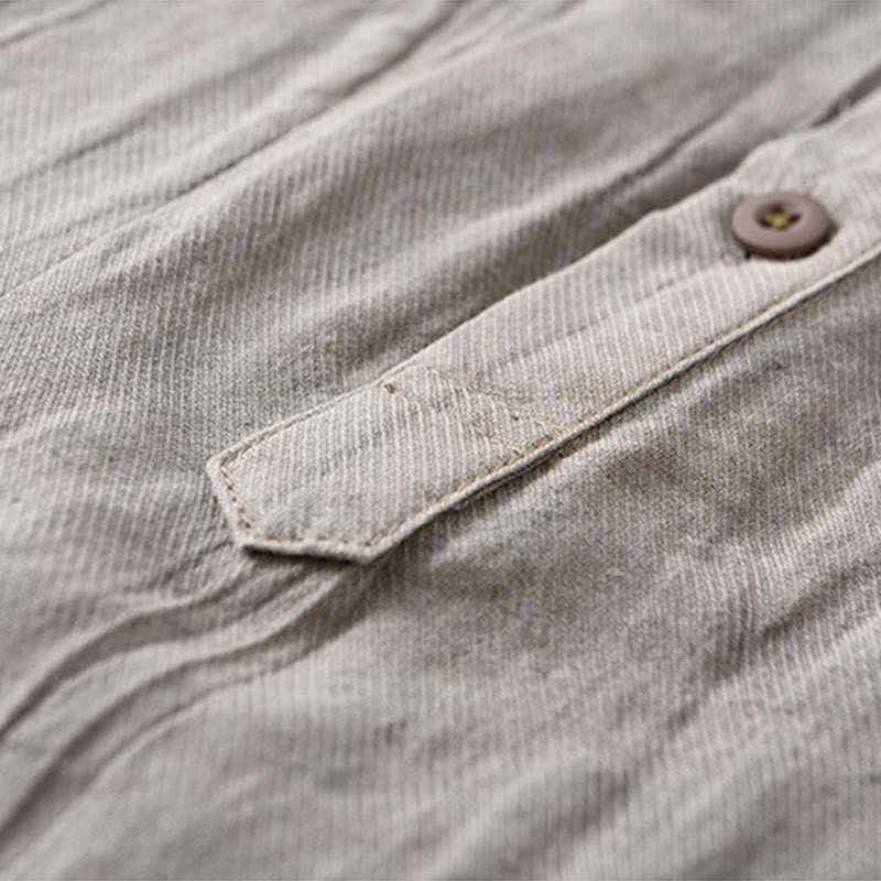 Camicie da uomo in lino ramiè con maniche lunghe e collo alto, bottoni a pressione, motivo Buddha Stones - image 2