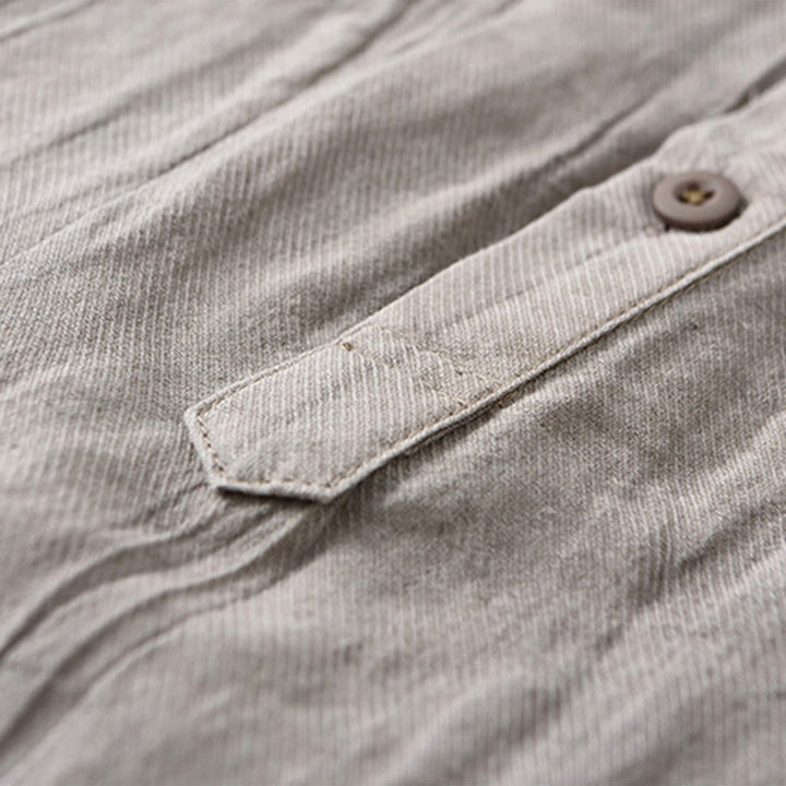 Camicie da uomo in lino ramiè con maniche lunghe e collo alto, bottoni a pressione, motivo Buddha Stones - image 2