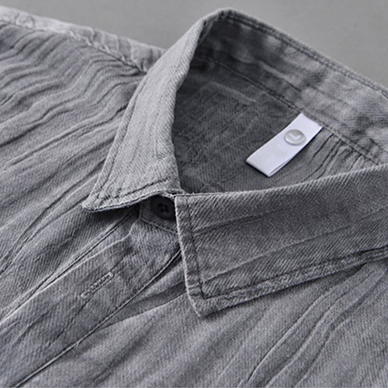 Camicie da uomo in lino ramiè con maniche lunghe e collo alto, bottoni a pressione, motivo Buddha Stones - image 6