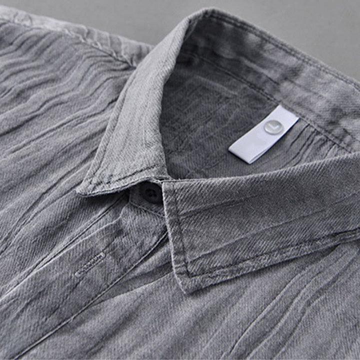 Camicie da uomo in lino ramiè con maniche lunghe e collo alto, bottoni a pressione, motivo Buddha Stones - image 6