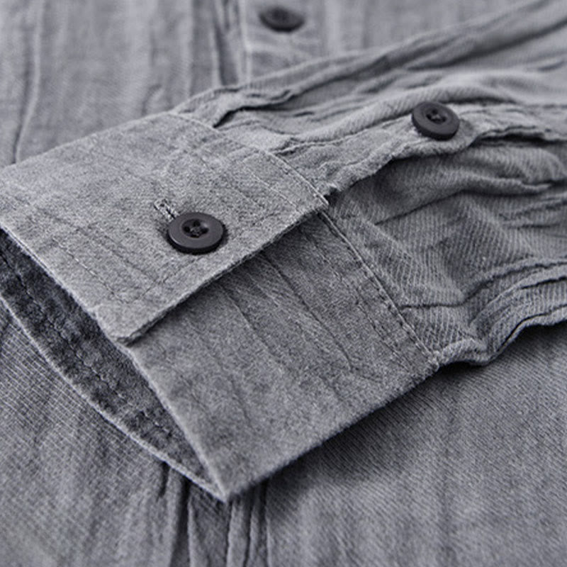 Camicie da uomo in lino ramiè con maniche lunghe e collo alto, bottoni a pressione, motivo Buddha Stones - image 8