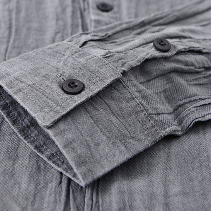 Camicie da uomo in lino ramiè con maniche lunghe e collo alto, bottoni a pressione, motivo Buddha Stones - image 8