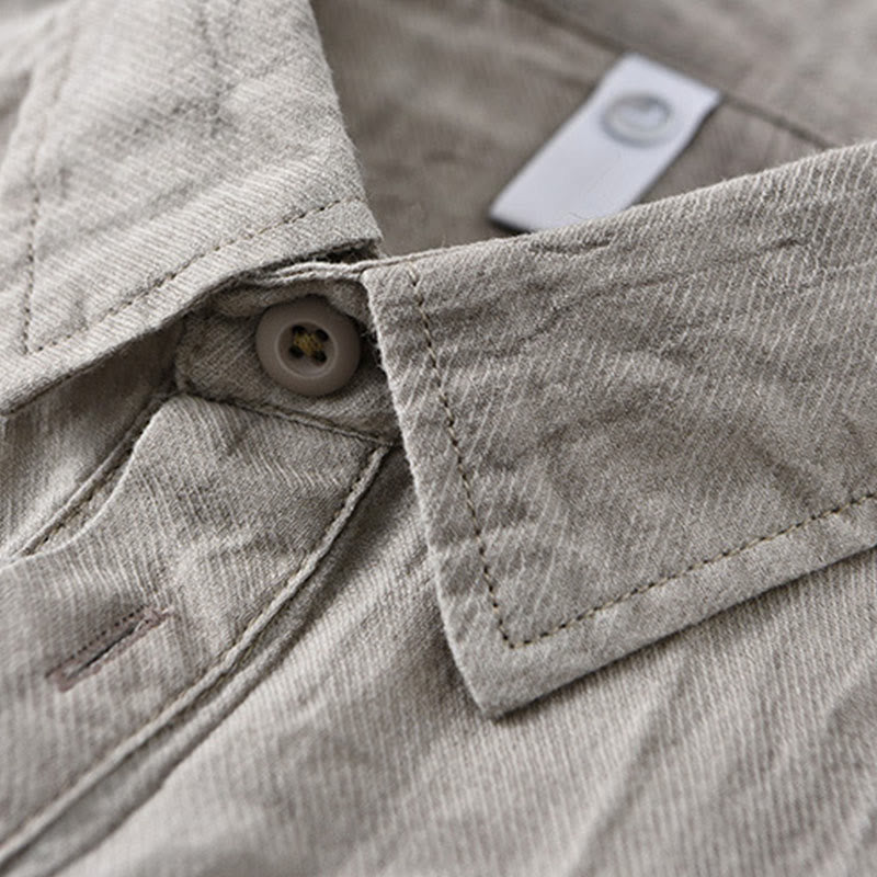 Camicie da uomo in lino ramiè con maniche lunghe e collo alto, bottoni a pressione, motivo Buddha Stones - image 1