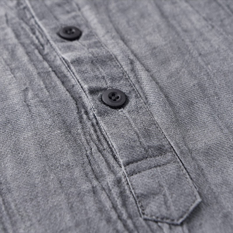 Camicie da uomo in lino ramiè con maniche lunghe e collo alto, bottoni a pressione, motivo Buddha Stones - image 7