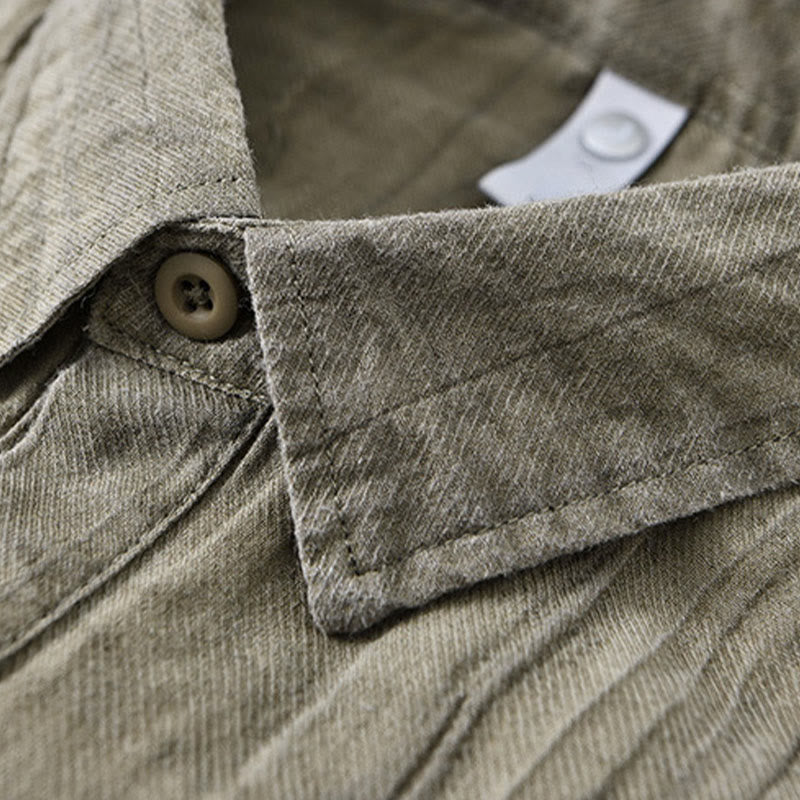 Camicie da uomo in lino ramiè con maniche lunghe e collo alto, bottoni a pressione, motivo Buddha Stones - image 16