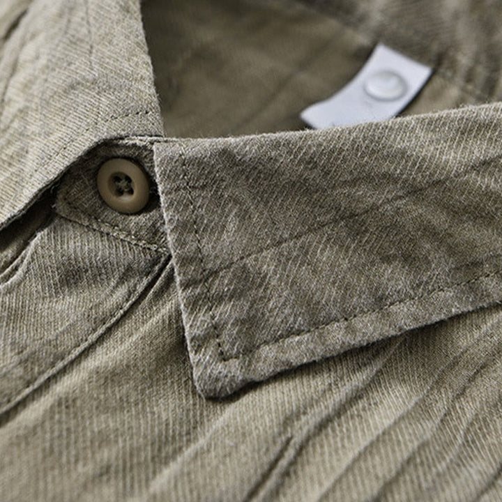 Camicie da uomo in lino ramiè con maniche lunghe e collo alto, bottoni a pressione, motivo Buddha Stones - image 16