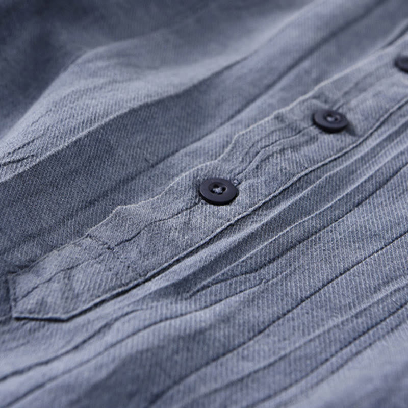 Camicie da uomo in lino ramiè con maniche lunghe e collo alto, bottoni a pressione, motivo Buddha Stones - image 13