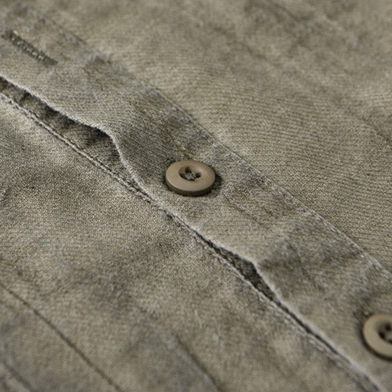 Camicie da uomo in lino ramiè con maniche lunghe e collo alto, bottoni a pressione, motivo Buddha Stones - image 17