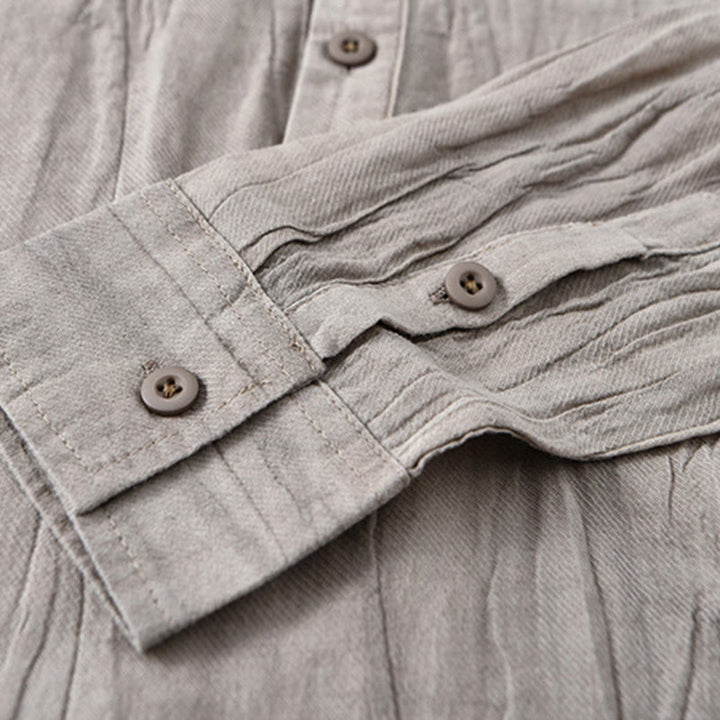 Camicie da uomo in lino ramiè con maniche lunghe e collo alto, bottoni a pressione, motivo Buddha Stones - image 3