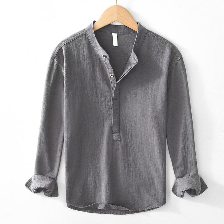 Camicie da uomo in cotone a maniche lunghe con bottoni a tinta unita, modello Buddha Stones, primavera-autunno - Grigio - US/UK/AU44, EU54 (4XL) - image 0