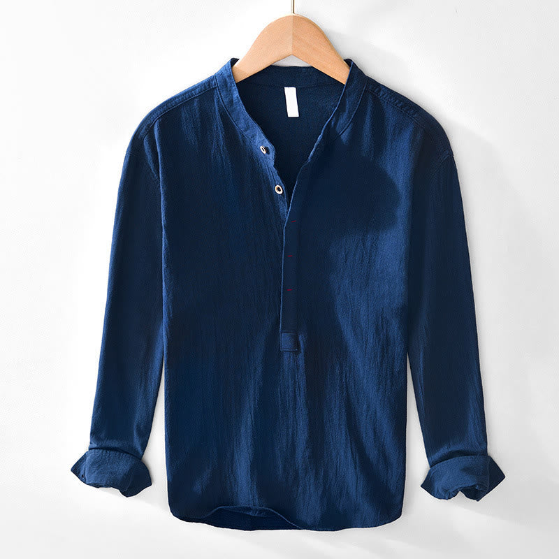 Camicie da uomo in cotone a maniche lunghe con bottoni a tinta unita, modello Buddha Stones, primavera-autunno - Marina - US/UK/AU44, EU54 (4XL) - image 3
