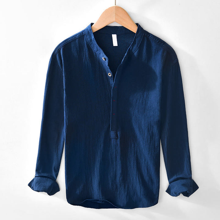 Camicie da uomo in cotone a maniche lunghe con bottoni a tinta unita, modello Buddha Stones, primavera-autunno - Marina - US/UK/AU44, EU54 (4XL) - image 3