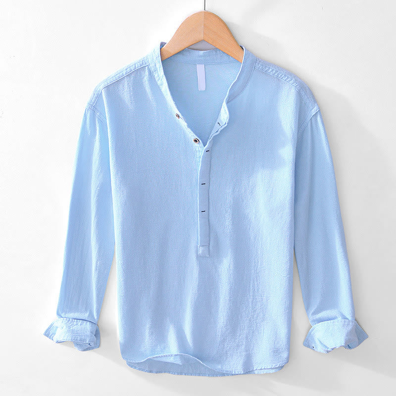 Camicie da uomo in cotone a maniche lunghe con bottoni a tinta unita, modello Buddha Stones, primavera-autunno - Azzurro cielo chiaro - US/UK/AU44, EU54 (4XL) - image 2