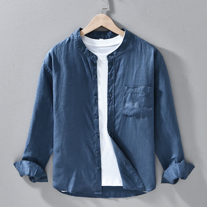 Camicie da uomo in lino con maniche lunghe e bottoni, semplici e autunnali, con Buddha Stones - SteelBlue - US/UK/AU42, EU52 (3XL) - image 15