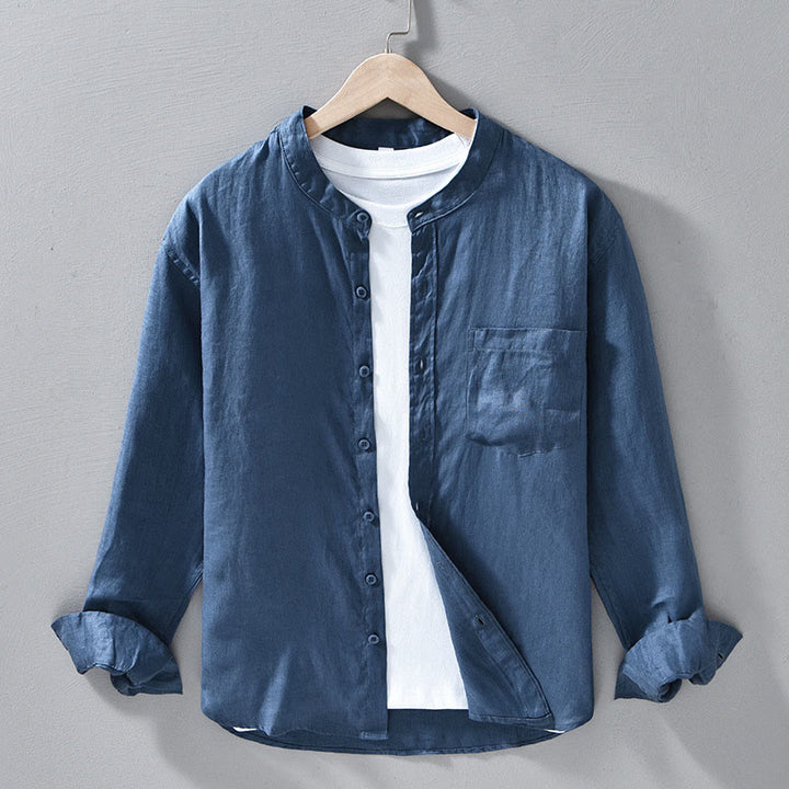 Camicie da uomo in lino con maniche lunghe e bottoni, semplici e autunnali, con Buddha Stones - SteelBlue - US/UK/AU42, EU52 (3XL) - image 15