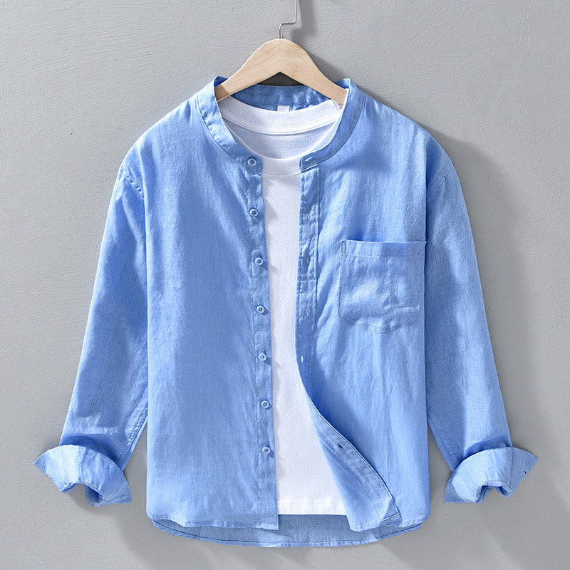 Camicie da uomo in lino con maniche lunghe e bottoni, semplici e autunnali, con Buddha Stones - AzzurroCielo Chiaro - US/UK/AU42, EU52 (3XL) - image 12