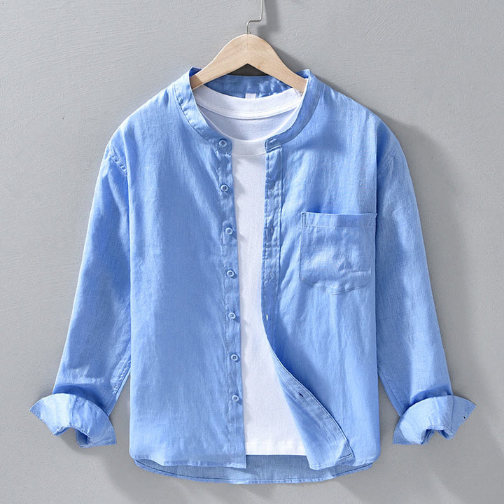 Camicie da uomo in lino con maniche lunghe e bottoni, semplici e autunnali, con Buddha Stones - AzzurroCielo Chiaro - US/UK/AU42, EU52 (3XL) - image 12