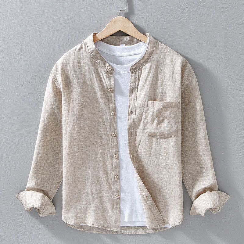 Camicie da uomo in lino con maniche lunghe e bottoni, semplici e autunnali, con Buddha Stones - Biancheria - US/UK/AU42, EU52 (3XL) - image 0