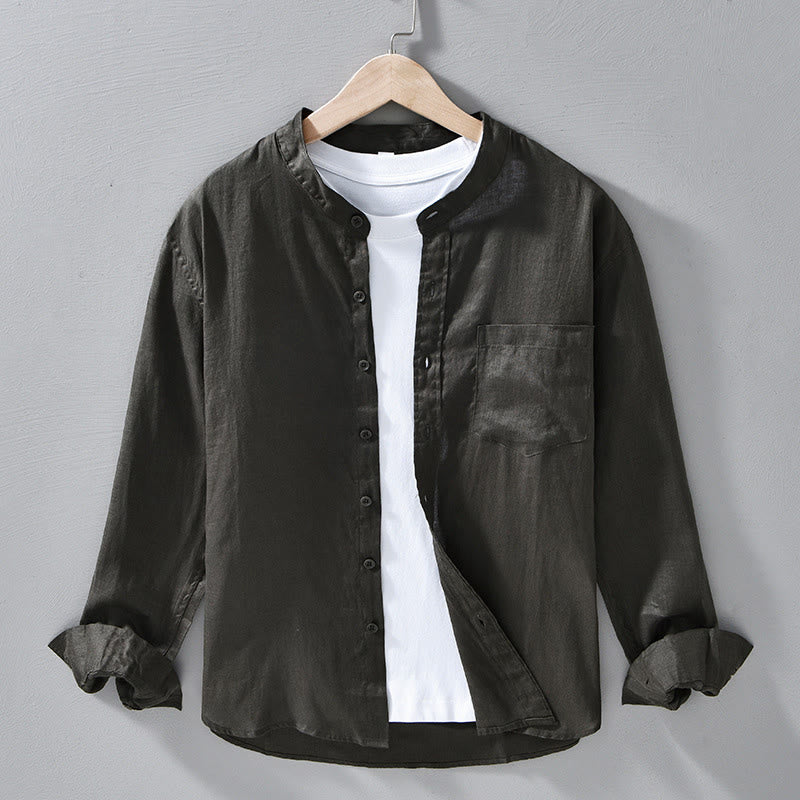 Camicie da uomo in lino con maniche lunghe e bottoni, semplici e autunnali, con Buddha Stones - Grigio ardesia scuro - US/UK/AU42, EU52 (3XL) - image 18