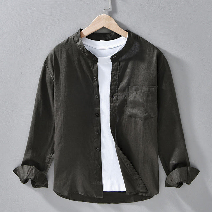 Camicie da uomo in lino con maniche lunghe e bottoni, semplici e autunnali, con Buddha Stones - Grigio ardesia scuro - US/UK/AU42, EU52 (3XL) - image 18