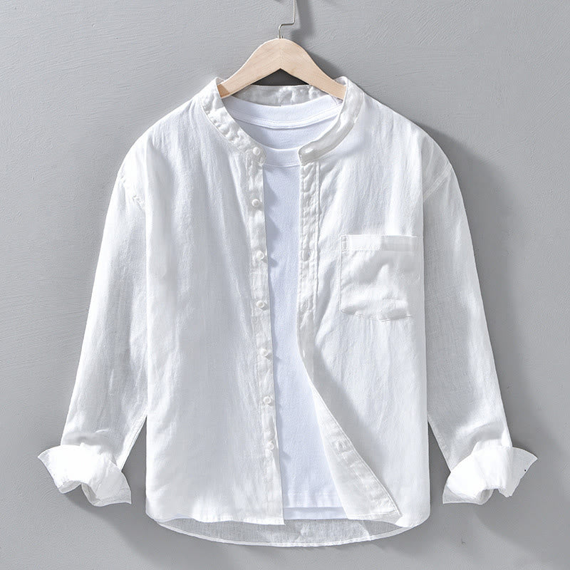 Camicie da uomo in lino con maniche lunghe e bottoni, semplici e autunnali, con Buddha Stones - Bianco - US/UK/AU42, EU52 (3XL) - image 9