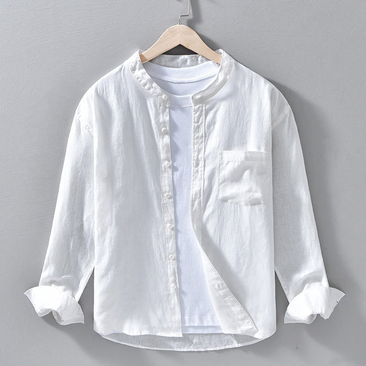 Camicie da uomo in lino con maniche lunghe e bottoni, semplici e autunnali, con Buddha Stones - Bianco - US/UK/AU42, EU52 (3XL) - image 9
