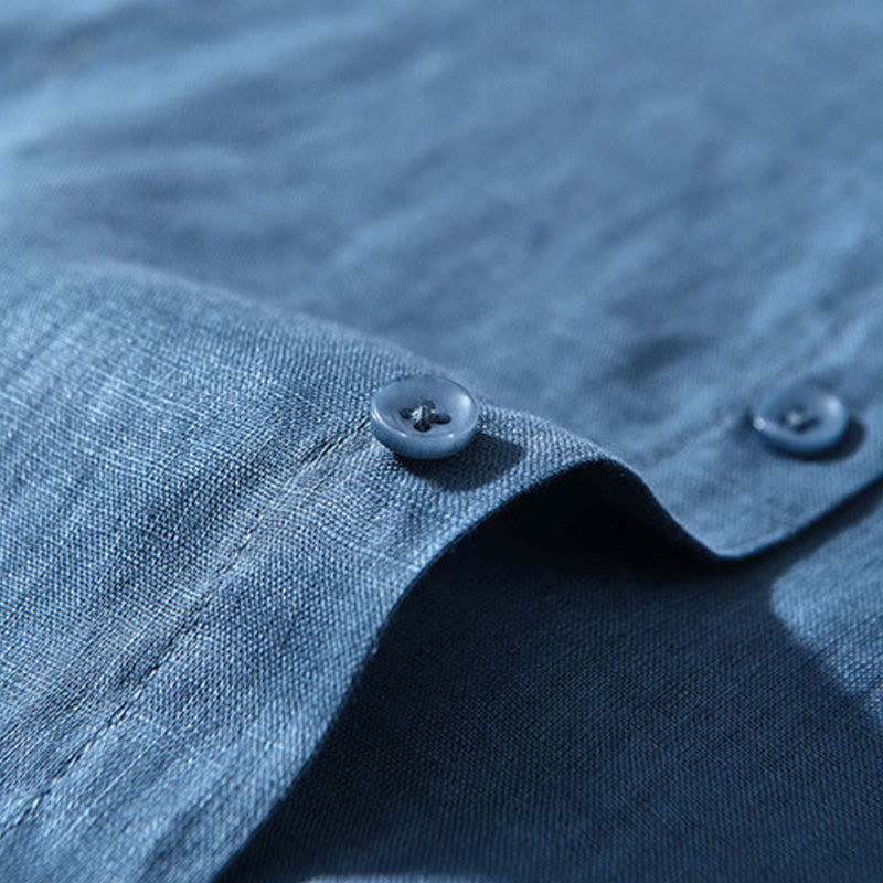 Camicie da uomo in lino con maniche lunghe e bottoni, semplici e autunnali, con Buddha Stones - image 17
