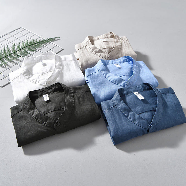 Camicie da uomo in lino con maniche lunghe e bottoni, semplici e autunnali, con Buddha Stones - image 1