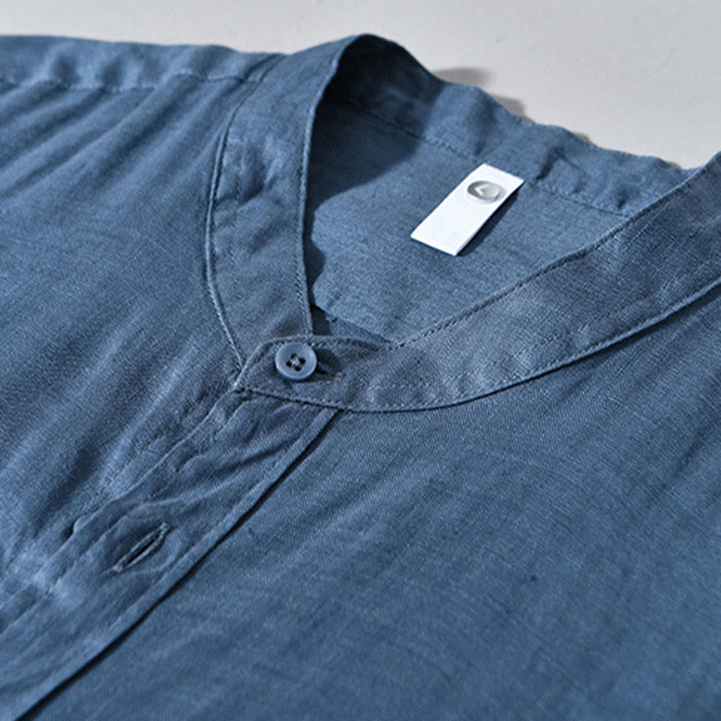 Camicie da uomo in lino con maniche lunghe e bottoni, semplici e autunnali, con Buddha Stones - image 16