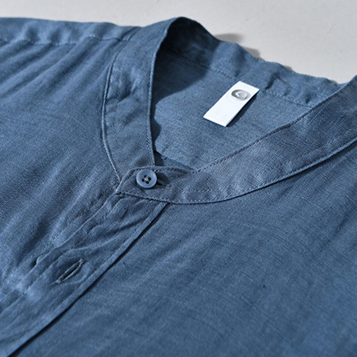 Camicie da uomo in lino con maniche lunghe e bottoni, semplici e autunnali, con Buddha Stones - image 16