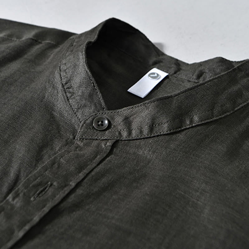 Camicie da uomo in lino con maniche lunghe e bottoni, semplici e autunnali, con Buddha Stones - image 19