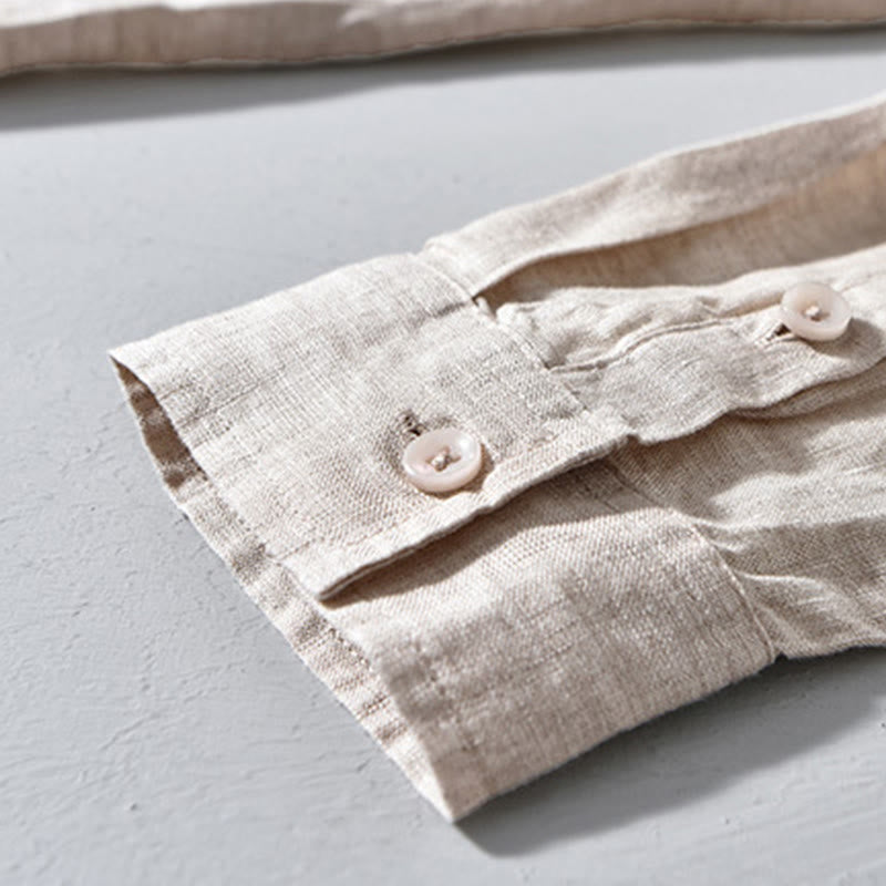 Camicie da uomo in lino con maniche lunghe e bottoni, semplici e autunnali, con Buddha Stones - image 6