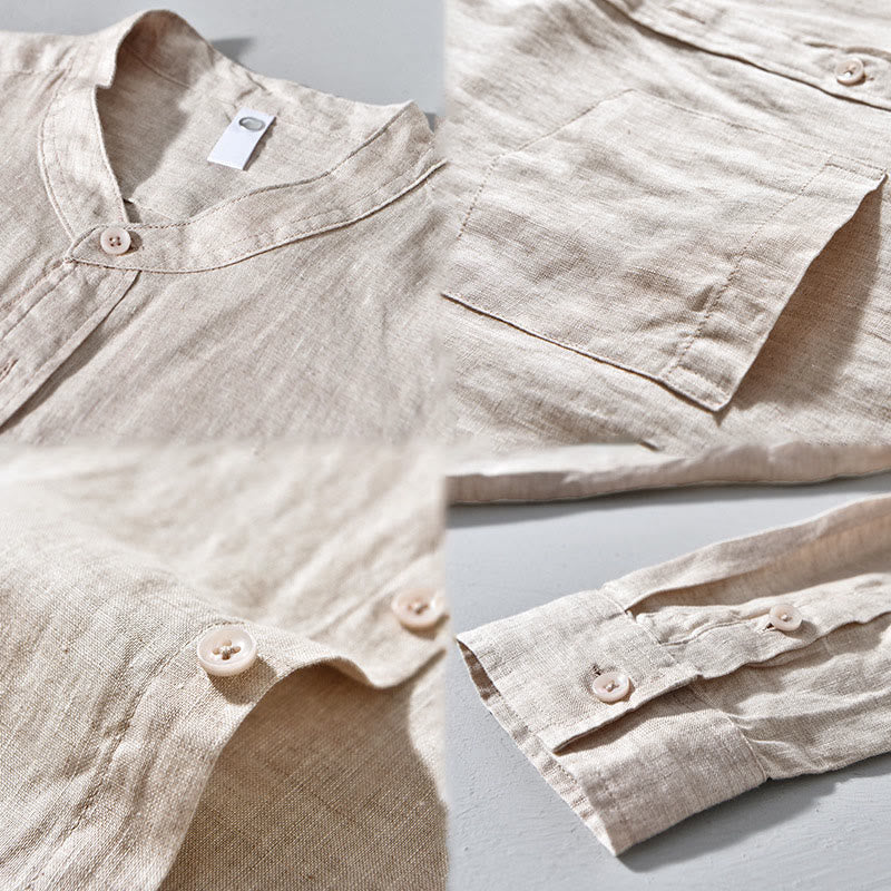 Camicie da uomo in lino con maniche lunghe e bottoni, semplici e autunnali, con Buddha Stones - image 7