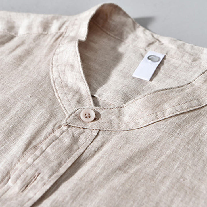 Camicie da uomo in lino con maniche lunghe e bottoni, semplici e autunnali, con Buddha Stones - image 3