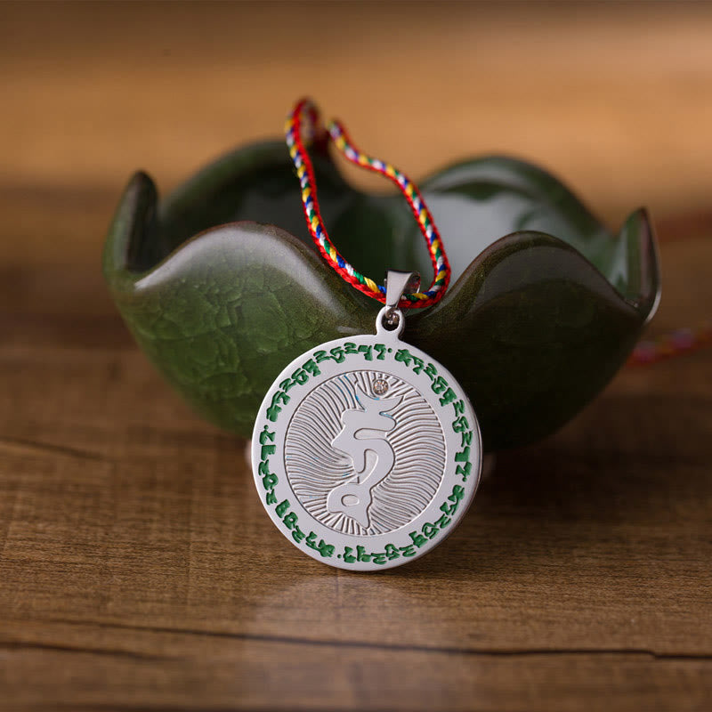 Collana con ciondolo in corda colorata con fede in acciaio al titanio Buddha Stones Bodhisattva Tara - Bodhisattva Tara - image 0