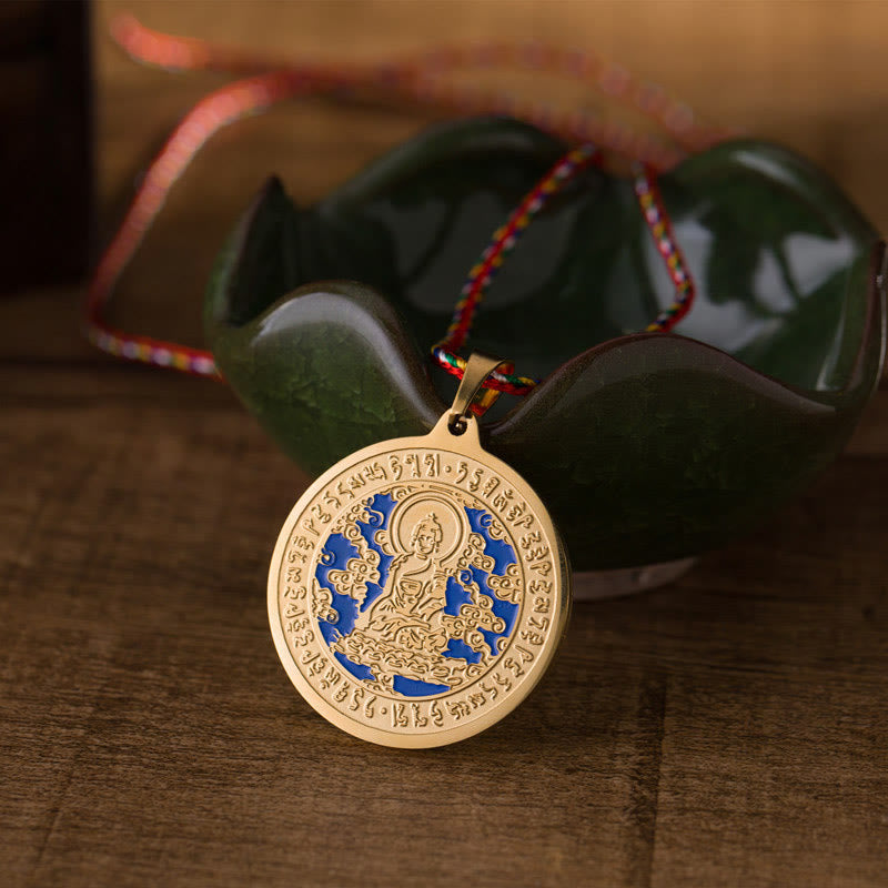Collana con ciondolo in corda colorata con cuore di Buddha, mantra, in acciaio al titanio Buddha Stones - D'oro - image 0