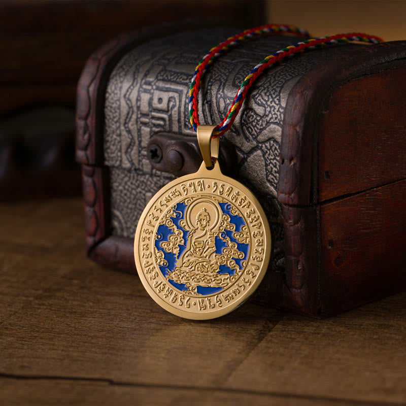Collana con ciondolo in corda colorata con cuore di Buddha, mantra, in acciaio al titanio Buddha Stones - image 1