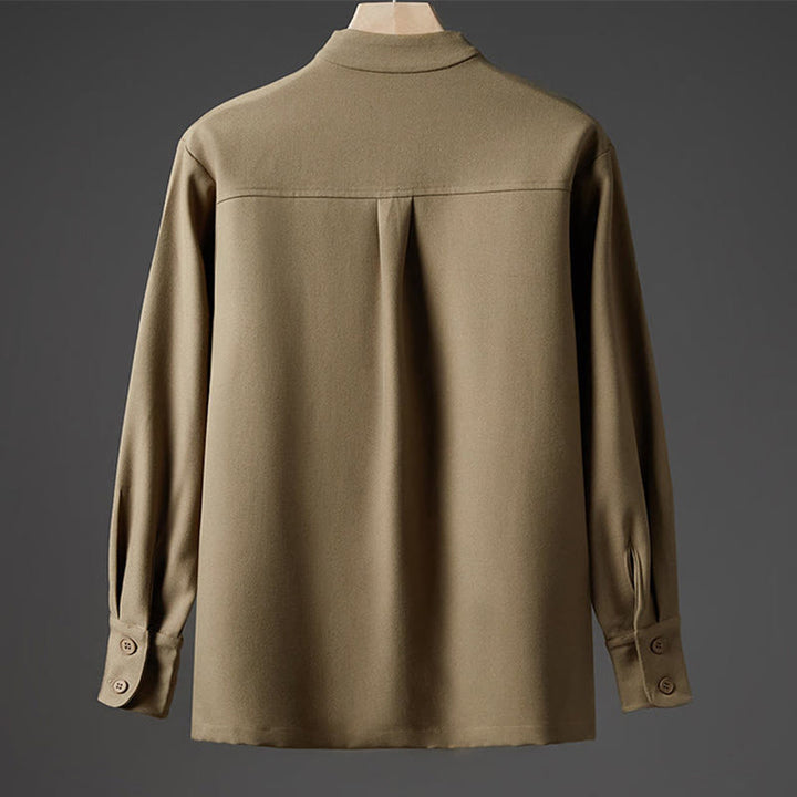 Buddha Stones Camicie da uomo a maniche lunghe con bottoni nascosti, modello a tinta unita autunnale - image 11
