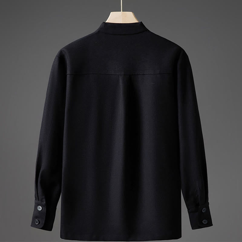 Buddha Stones Camicie da uomo a maniche lunghe con bottoni nascosti, modello a tinta unita autunnale - image 9