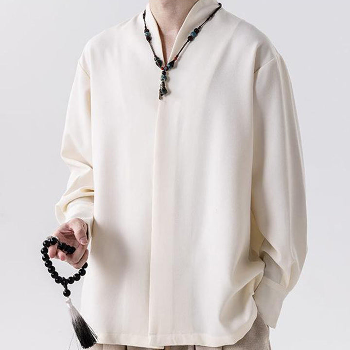 Buddha Stones Camicie da uomo a maniche lunghe con bottoni nascosti, modello a tinta unita autunnale - image 2