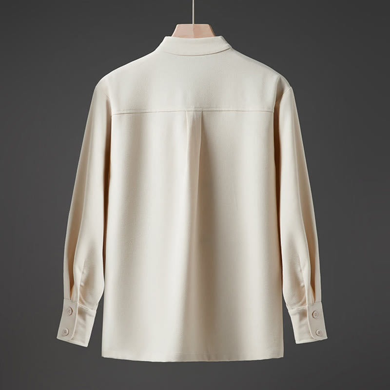 Buddha Stones Camicie da uomo a maniche lunghe con bottoni nascosti, modello a tinta unita autunnale - image 1