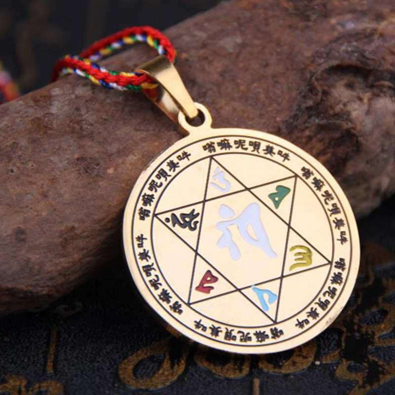 Collana con ciondolo in corda di protezione in acciaio al titanio Buddha Stones colorate Om Mani Padme Hum - image 10