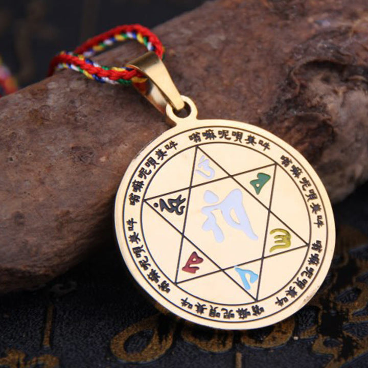 Collana con ciondolo in corda di protezione in acciaio al titanio Buddha Stones colorate Om Mani Padme Hum - image 10
