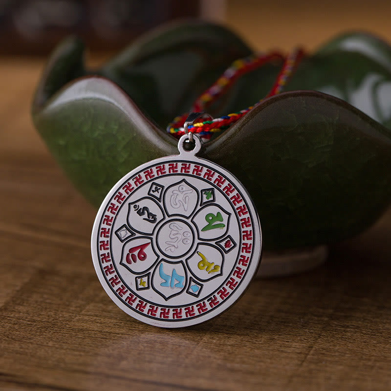 Collana con ciondolo in corda di protezione in acciaio al titanio Buddha Stones colorate Om Mani Padme Hum - image 1