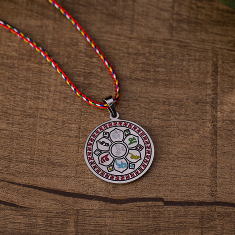 Collana con ciondolo in corda di protezione in acciaio al titanio Buddha Stones colorate Om Mani Padme Hum - image 4